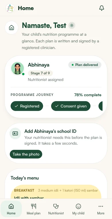Parent portal home with plan status and requests